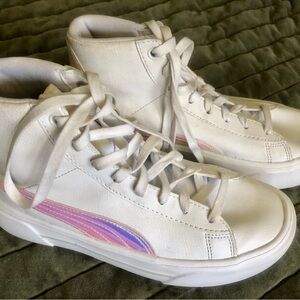 Puma White High-Top Sneakers with Iridescent Accent